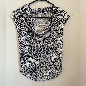 Halogen Women's Abstract Cowl Neck Tunic Tank Top Blue White Size Small